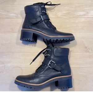 Naturalizer Tia Lug Bootie Sz 9 Black Heeled Lace Up Boot